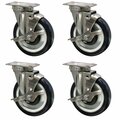 Bk Resources 5-inch Universal Stainless Steel Swivel Casters, Polyurethane Wheels, Brake, 300lb Capacity, 4PK 5SS-1PT-PLY-PS4